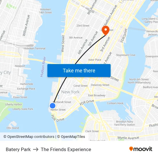 Batery Park to The Friends Experience map