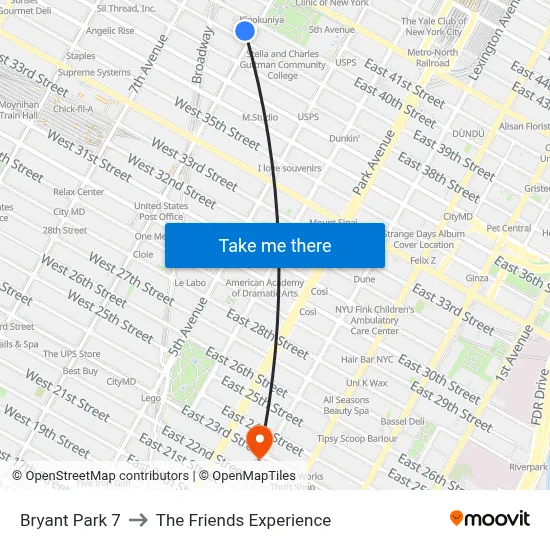Bryant Park 7 to The Friends Experience map