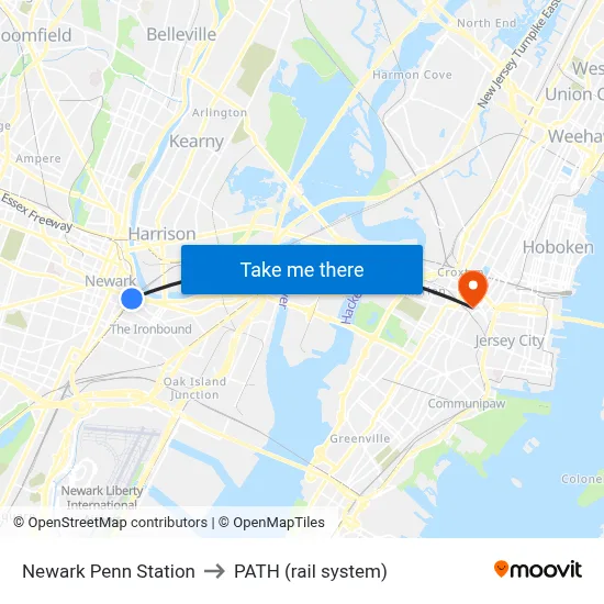Newark Penn Station to PATH (rail system) map