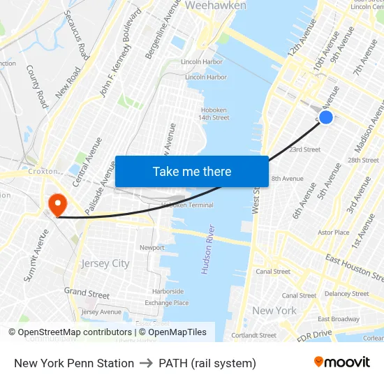 New York Penn Station to PATH (rail system) map