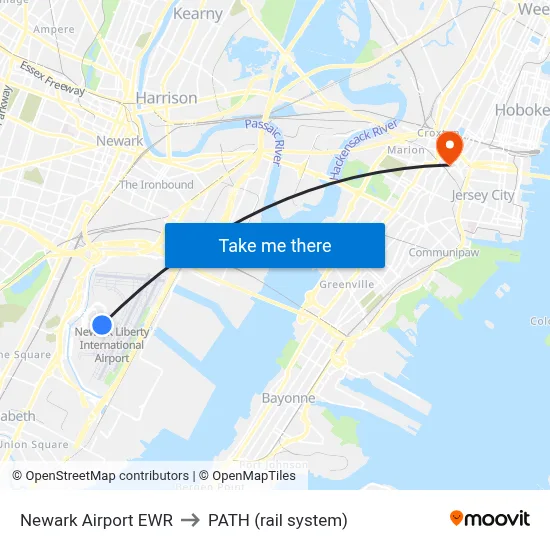 Newark Airport EWR to PATH (rail system) map