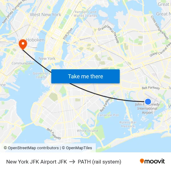 New York JFK Airport JFK to PATH (rail system) map