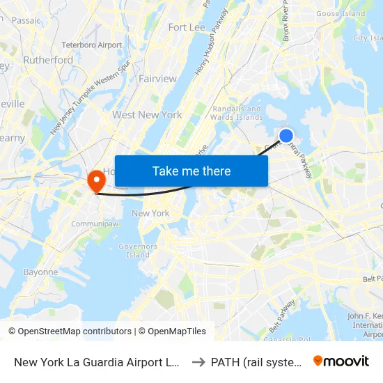 New York La Guardia Airport LGA to PATH (rail system) map