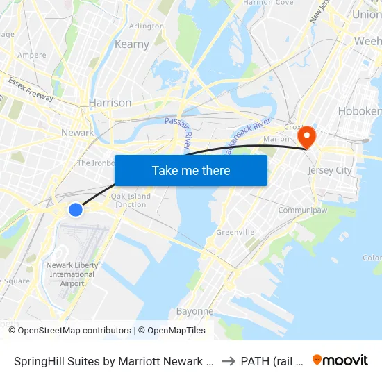 SpringHill Suites by Marriott Newark International Airport to PATH (rail system) map