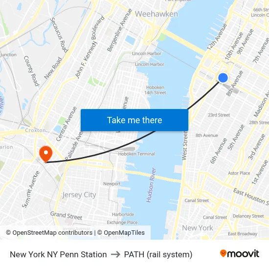 New York NY Penn Station to PATH (rail system) map