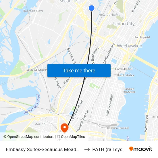 Embassy Suites-Secaucus Meadowlands to PATH (rail system) map