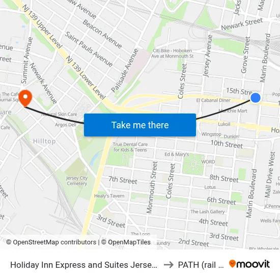Holiday Inn Express and Suites Jersey City - Holland Tunnel to PATH (rail system) map