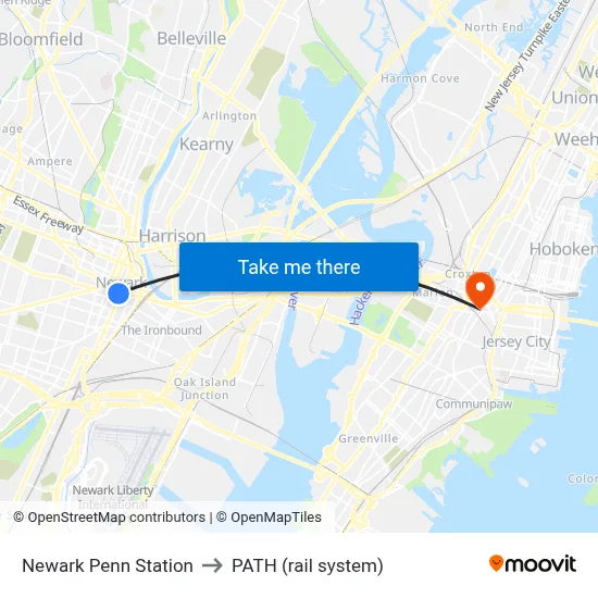 Newark Penn Station to PATH (rail system) map