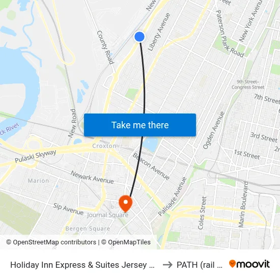 Holiday Inn Express & Suites Jersey City North - Hoboken to PATH (rail system) map