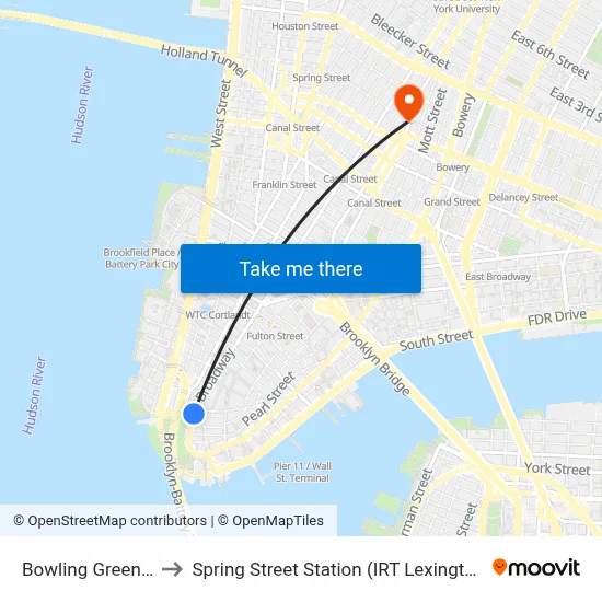 Bowling Green Station to Spring Street Station (IRT Lexington Avenue Line) map