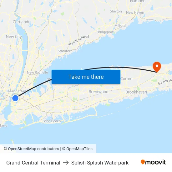 Grand Central Terminal to Splish Splash Waterpark map