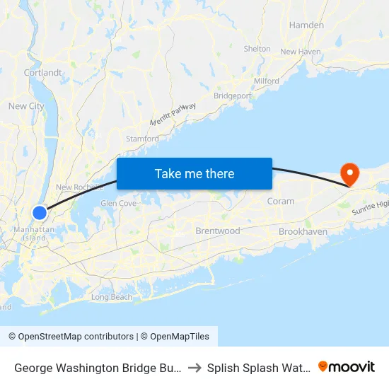 George Washington Bridge Bus Station to Splish Splash Waterpark map