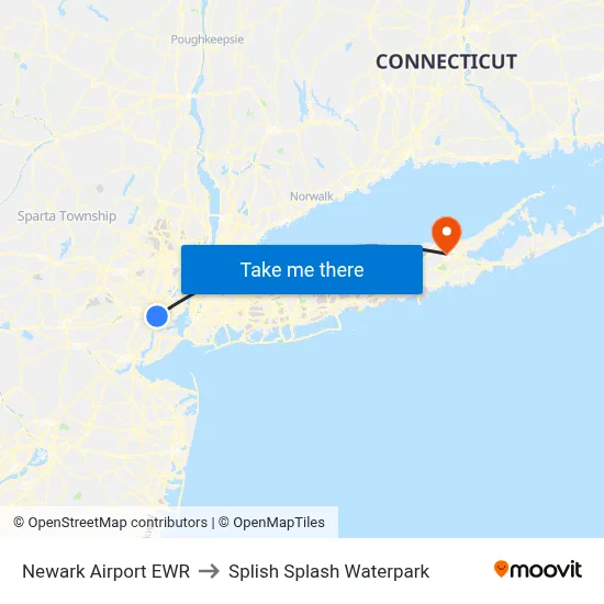 Newark Airport EWR to Splish Splash Waterpark map