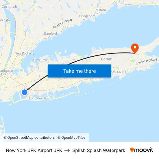 New York JFK Airport JFK to Splish Splash Waterpark map