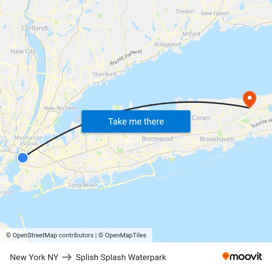 New York NY to Splish Splash Waterpark map