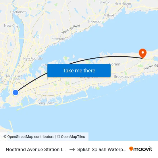 Nostrand Avenue Station LIRR to Splish Splash Waterpark map