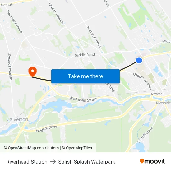 Riverhead Station to Splish Splash Waterpark map