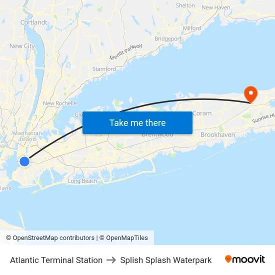 Atlantic Terminal Station to Splish Splash Waterpark map