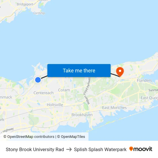 Stony Brook University Rad to Splish Splash Waterpark map
