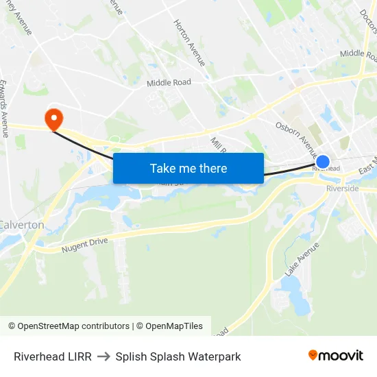 Riverhead LIRR to Splish Splash Waterpark map