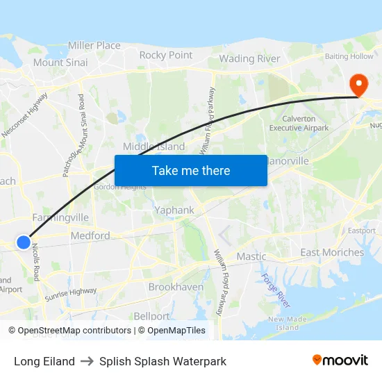 Long Eiland to Splish Splash Waterpark map