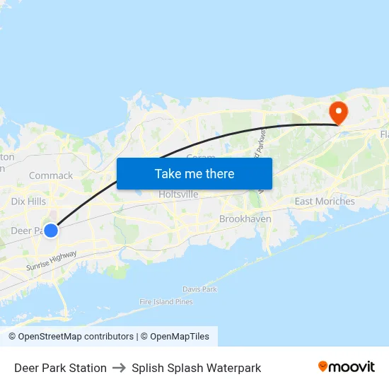 Deer Park Station to Splish Splash Waterpark map