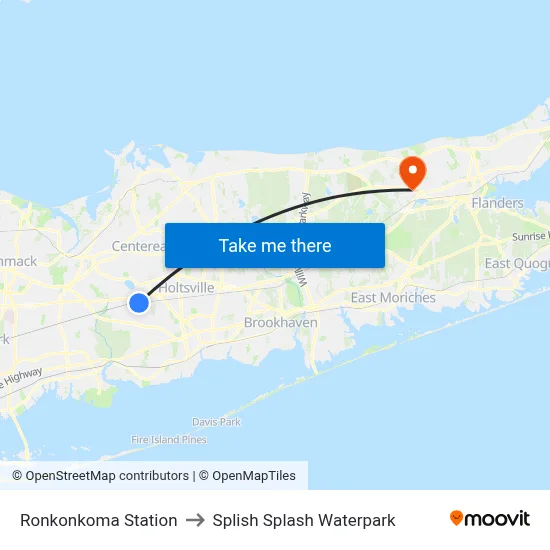 Ronkonkoma Station to Splish Splash Waterpark map
