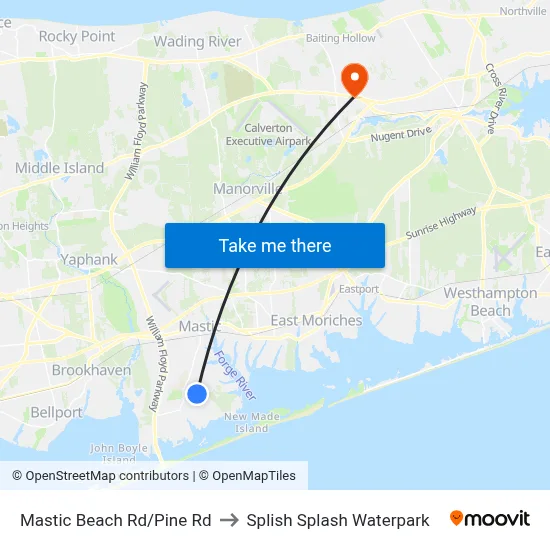 Mastic Beach Rd/Pine Rd to Splish Splash Waterpark map
