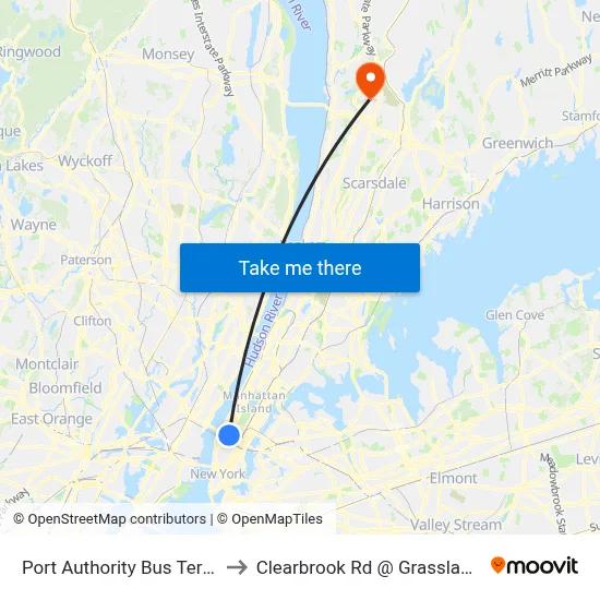Port Authority Bus Terminal to Clearbrook Rd @ Grasslands Rd map