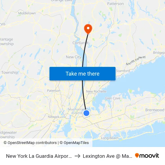 New York La Guardia Airport LGA to Lexington Ave @ Main St map