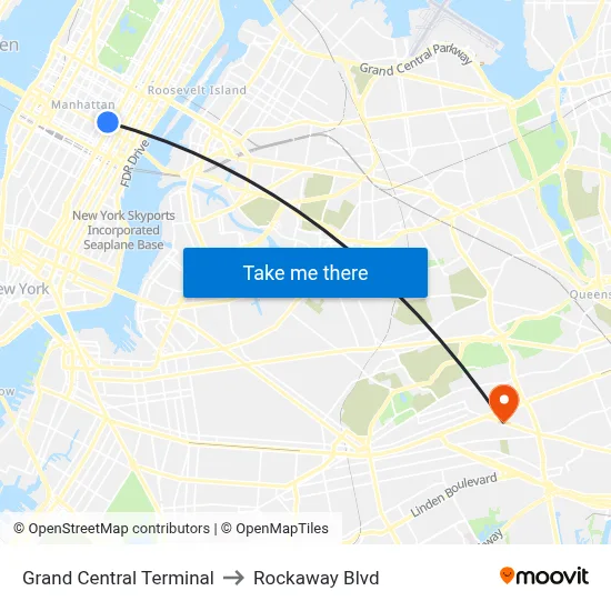 Grand Central Terminal to Rockaway Blvd map