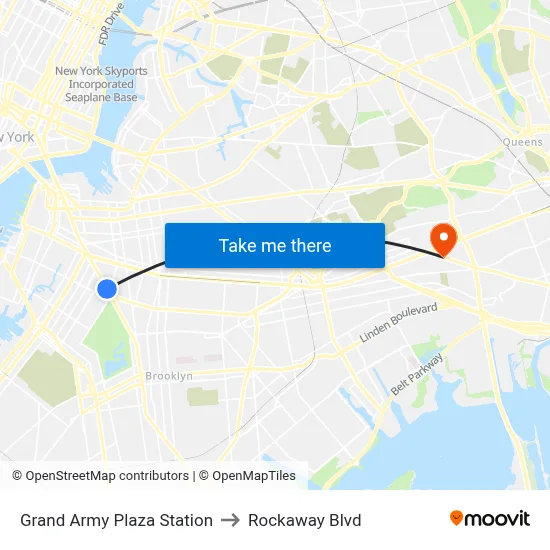 Grand Army Plaza Station to Rockaway Blvd map