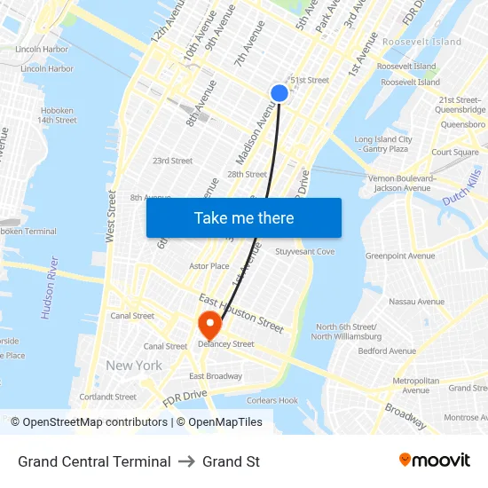 Grand Central Terminal to Grand St map