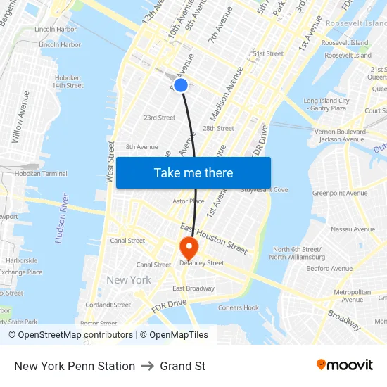 New York Penn Station to Grand St map