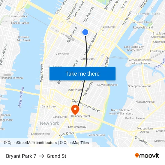Bryant Park 7 to Grand St map