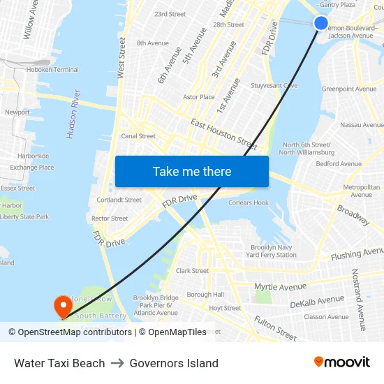 Water Taxi Beach to Governors Island map
