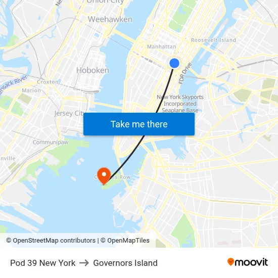 Pod 39 New York to Governors Island map