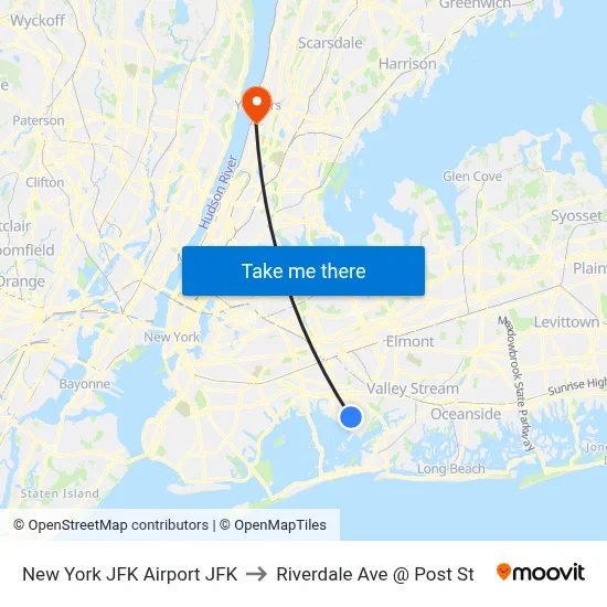 New York JFK Airport JFK to Riverdale Ave @ Post St map