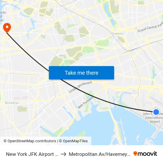 New York JFK Airport JFK to Metropolitan Av/Havemeyer St map