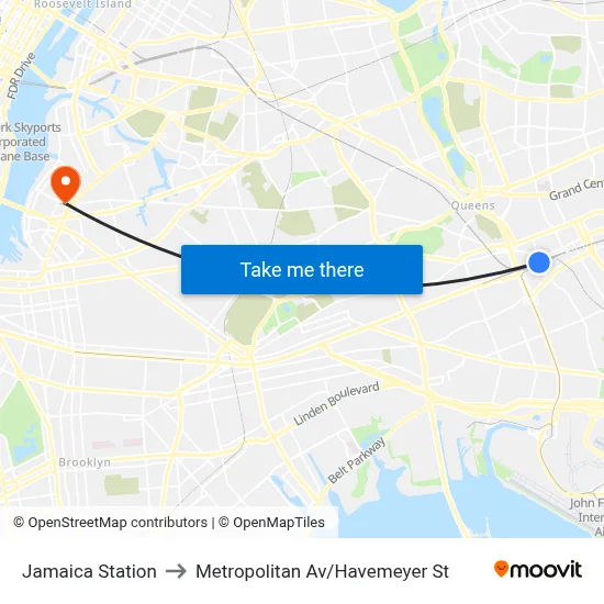 Jamaica Station to Metropolitan Av/Havemeyer St map