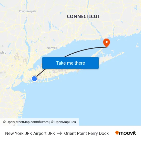 New York JFK Airport JFK to Orient Point Ferry Dock map