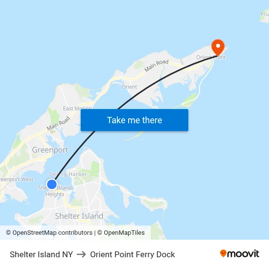 Shelter Island NY to Orient Point Ferry Dock map