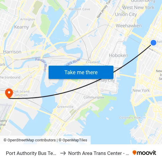 Port Authority Bus Terminal to North Area Trans Center - Port St map