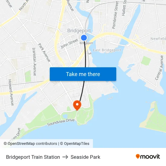 Bridgeport Train Station to Seaside Park map