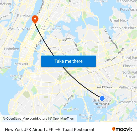 New York JFK Airport JFK to Toast Restaurant map