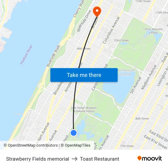 Strawberry Fields memorial to Toast Restaurant map