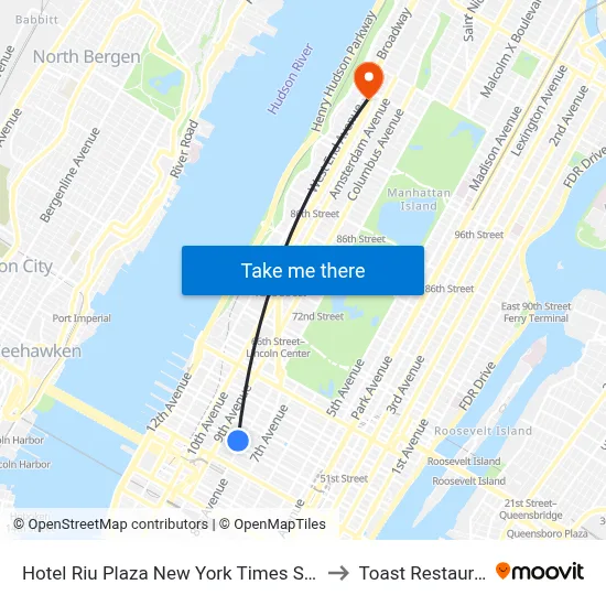 Hotel Riu Plaza New York Times Square to Toast Restaurant map
