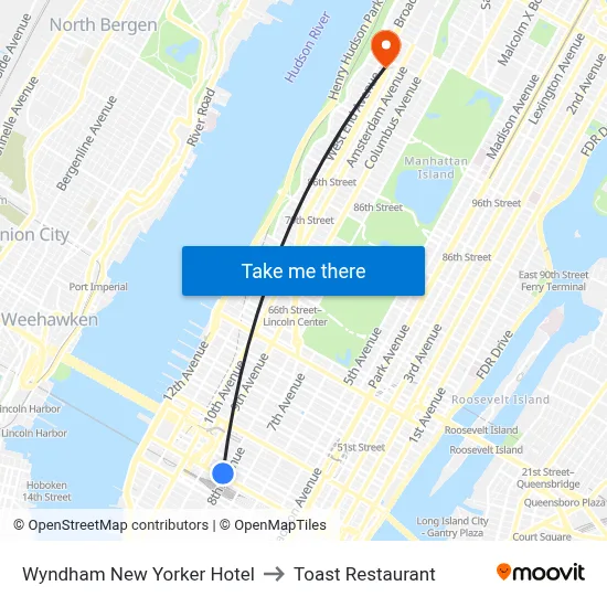 Wyndham New Yorker Hotel to Toast Restaurant map