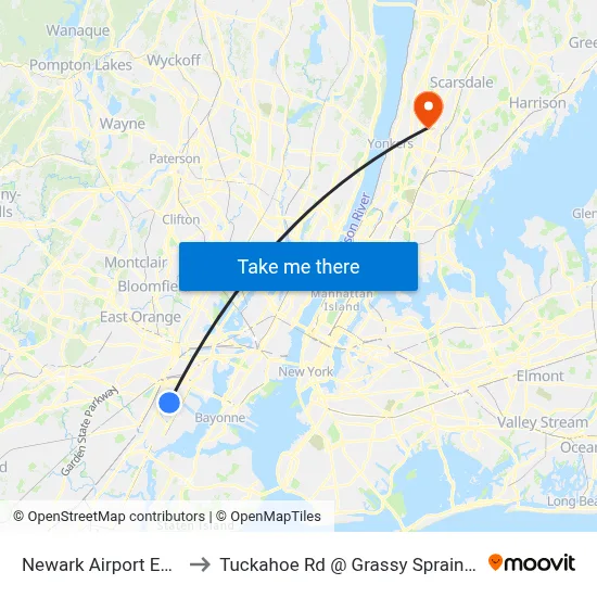 Newark Airport EWR to Tuckahoe Rd @ Grassy Sprain Rd map