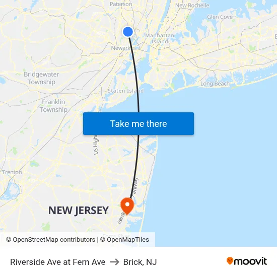 Riverside Ave at Fern Ave to Brick, NJ map